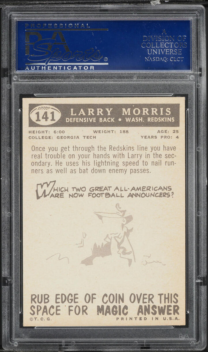 1959 Topps FB Card #141 Larry Morris Washington Redskins HOF PSA 8 NM-MT (MGD2)