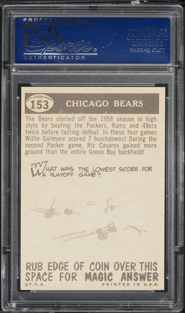 1959 Topps FB Card #153 Chicago Bears PENNANT CARD PSA 8 NM-MT (MGD2)