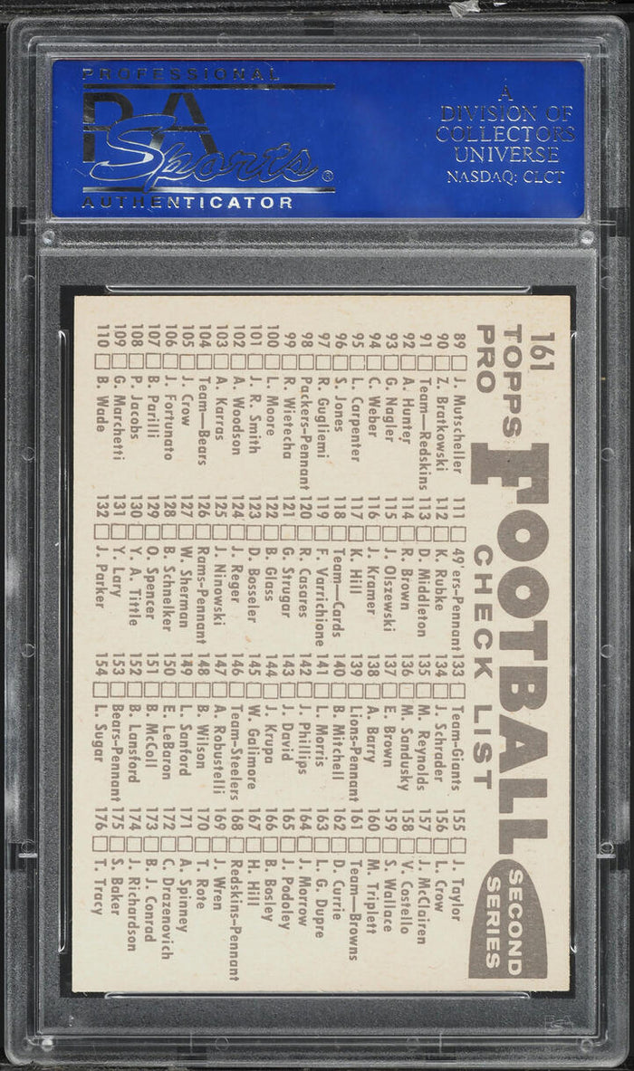1959 Topps FB Card #161 Cleveland Browns CHECKLIST BACK PSA 8 NM-MT (MGD2)
