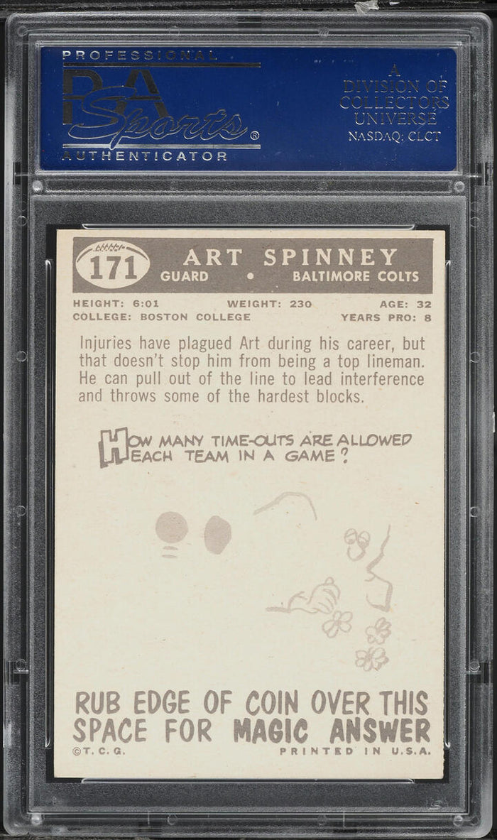 1959 Topps FB Card #171 Art Spinney Baltimore Colts PSA 8 NM-MT (MGD2)