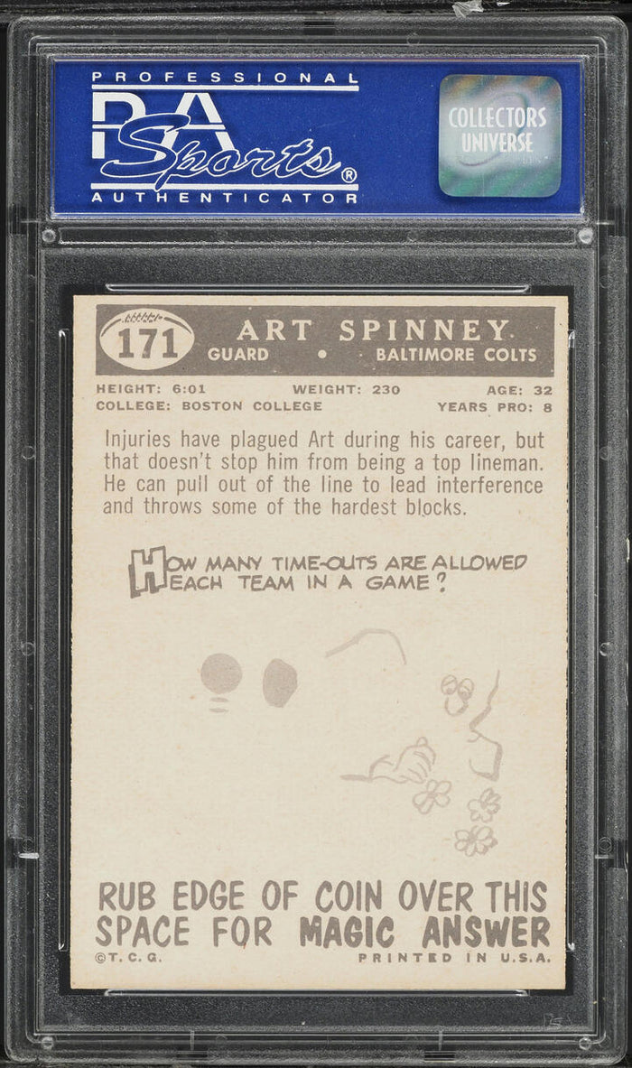 1959 Topps FB Card #171 Art Spinney Baltimore Colts PSA 8 NM-MT (MGD2)