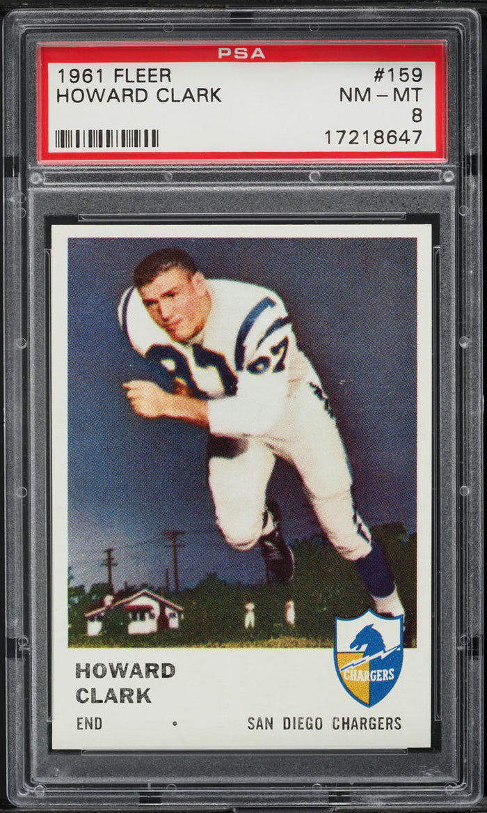 1961 Fleer FB Card #159 Howard Clark San Diego Chargers ROOKIE RC PSA 8 NM-MT (MGD2)