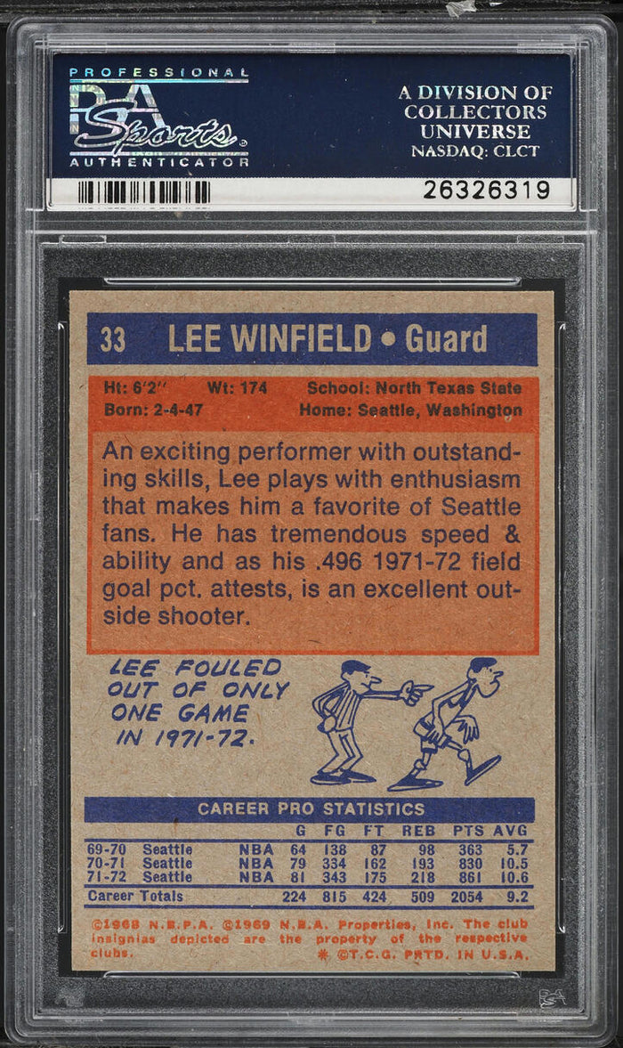 1972 Topps BkB Card # 33 Lee Winfield Seattle Supersonics PSA 8 NM-MT (MGD2)