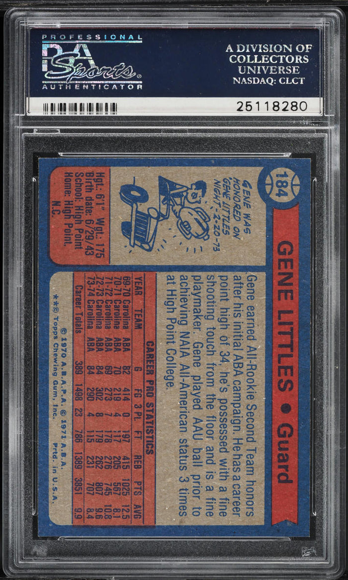 1974 Topps BkB Card #184 Gene Littles Spirits of St. Louis ROOKIE RC PSA 8 NM-MT (MGD2)