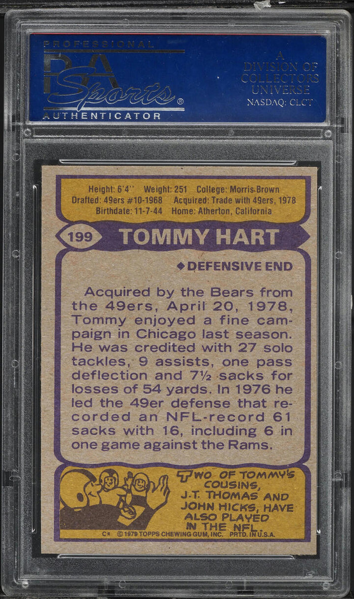 1979 Topps FB Card #199 Tommy Hart Chicago Bears PSA 9 MINT (MGD2)