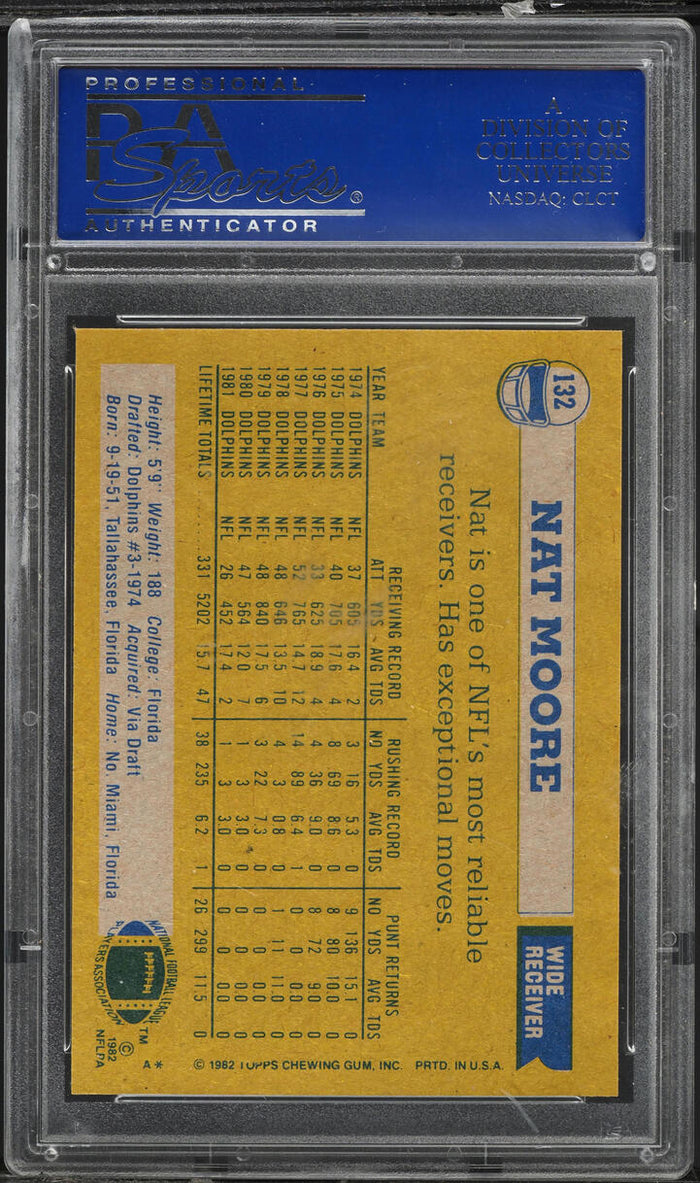 1982 Topps FB Card #132 Nat Moore Miami Dolphins PSA 9 MINT (MGD2)