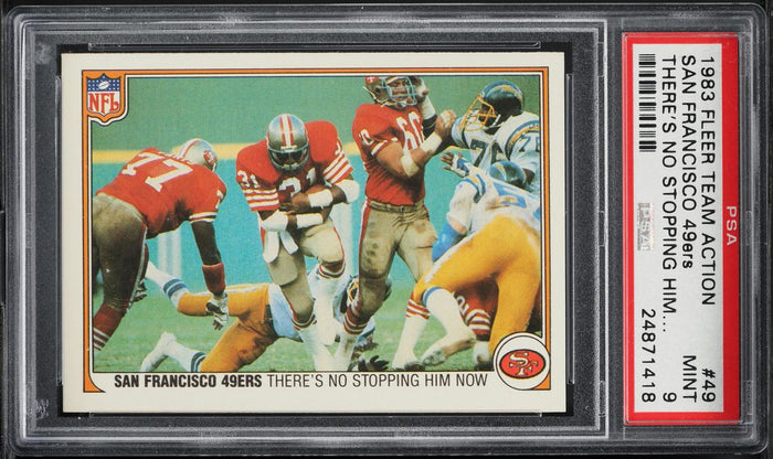 1983 Fleer Team Action FB Card # 49 49ers There's No Stopping Him Now PSA 9 (MGD2)