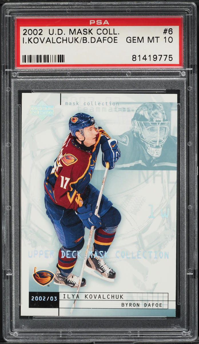 2002 Upper Deck Hockey Card # 6 Byron Dafoe Ilya Kovalchuk MASKS PSA 10 GEM MINT (MGD2)