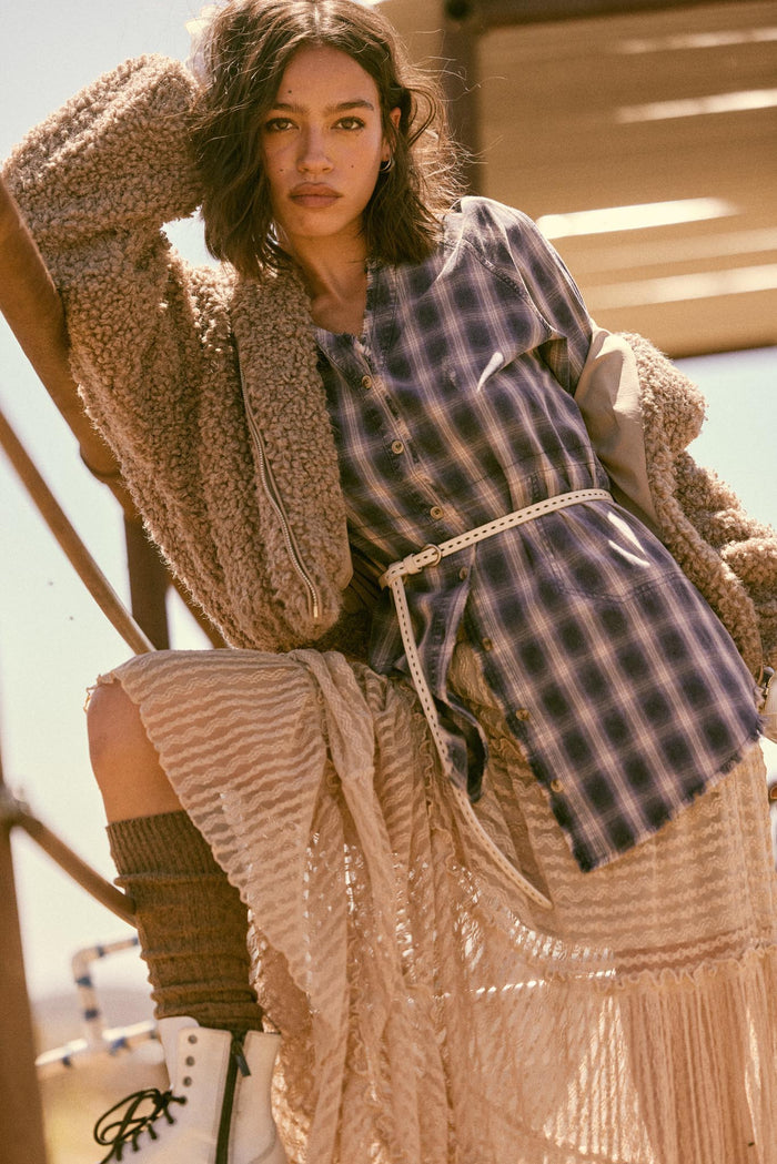Back Roads Plaid Flannel Raw-Edge Mini Shirt Dress - ShopPromesa