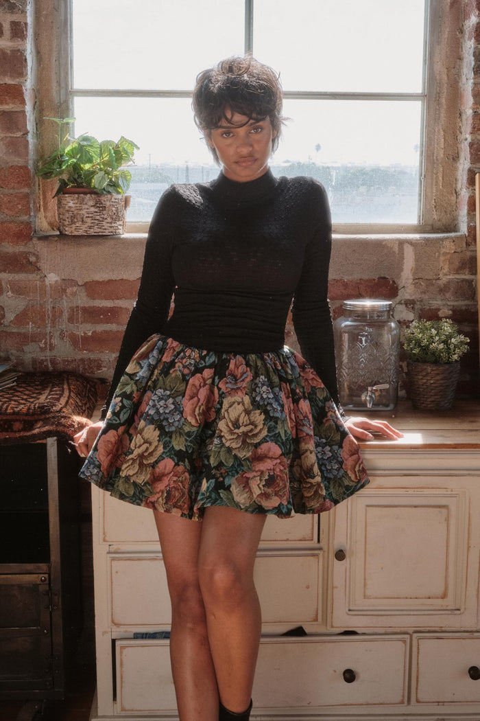 Blooming Brocade Knit and Floral Tapestry Mini Dress - ShopPromesa