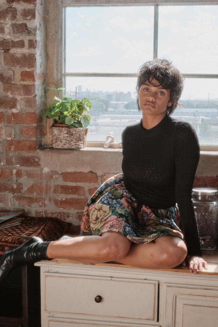 Blooming Brocade Knit and Floral Tapestry Mini Dress - ShopPromesa