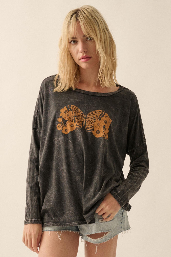 Butterfly Blessings Long-Sleeve Floral Graphic Tee - ShopPromesa