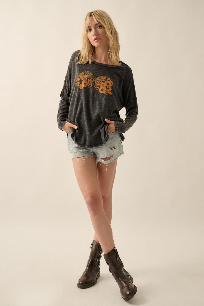 Butterfly Blessings Long-Sleeve Floral Graphic Tee - ShopPromesa