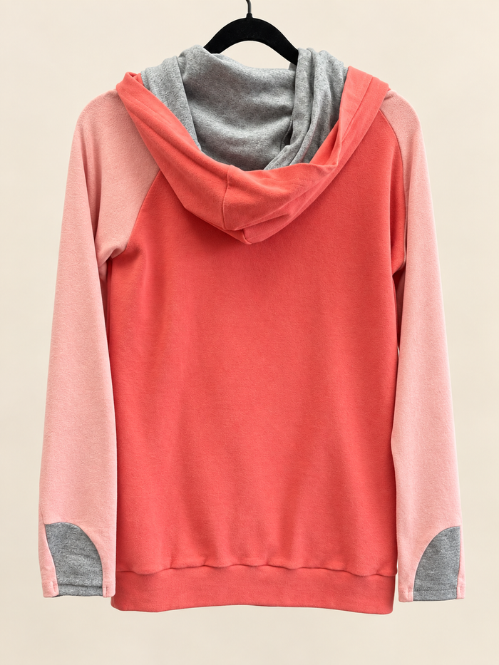Coral Color Block Double Hoodie - Ampersand Avenue
