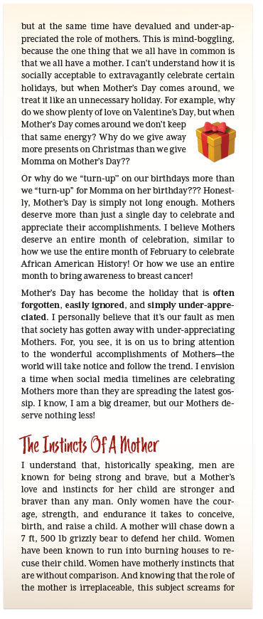 Dear Momma, The Awaking Of Appreciation Of All Mothers