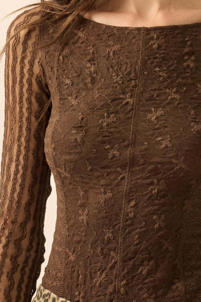 Divine Light Lace Long-Sleeve Boatneck Bodysuit - ShopPromesa