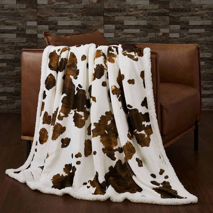 Elsa Cowhide Campfire Sherpa Throw Brown Throw