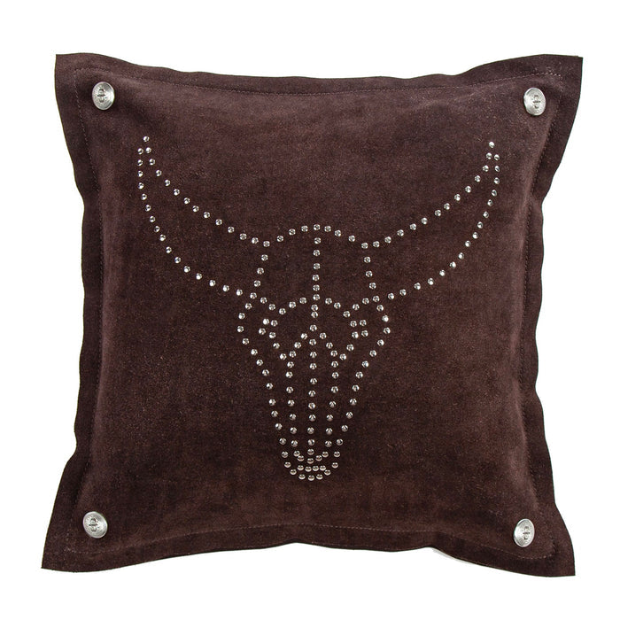 Flanged Studded Cowskull Leather Pillow