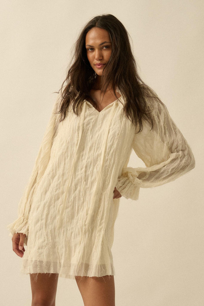 Gentle Whisper Raw-Edge Chiffon Ruffled Mini Dress - ShopPromesa