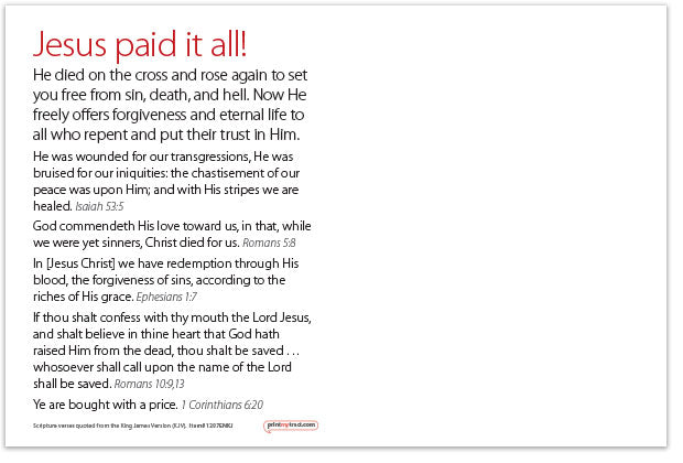 He Paid It All (Postcard, KJV)