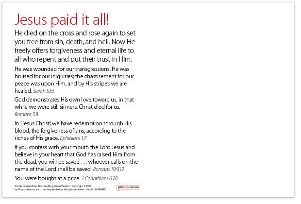 He Paid It All (Postcard, NKJV)
