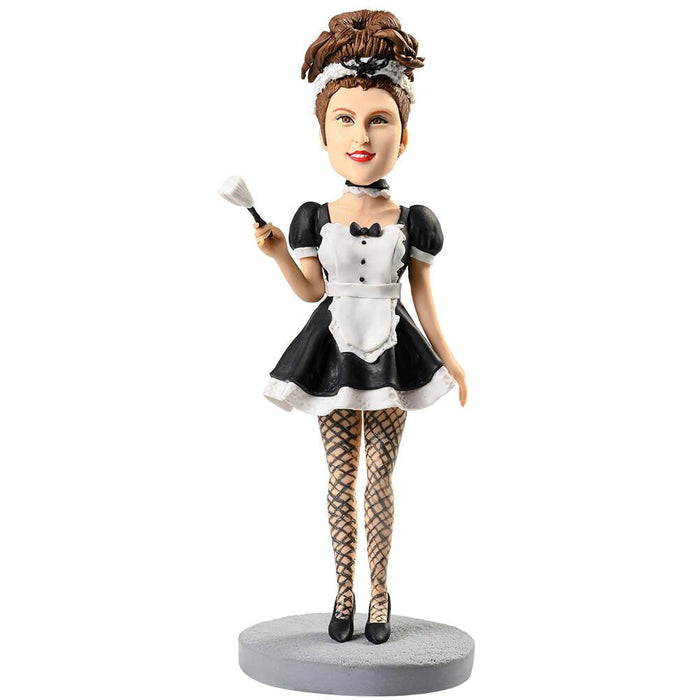 Humorous Sexy Maid Outfit with Fishnet Stockings Custom Figure Bobblehead - Figure Bobblehead