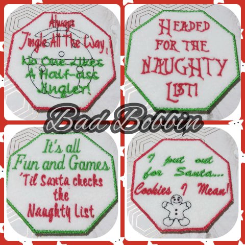 ITH Digital Embroidery Pattern For Set of 4 Snarky Christmas Coasters, 4x4 Hoop