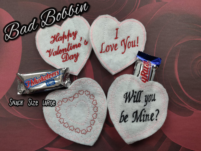 ITH Digital Embroidery Pattern For Snack Size Candy Bar Cover Set of 4 Valentines Lg Size. 4X4 Hoop