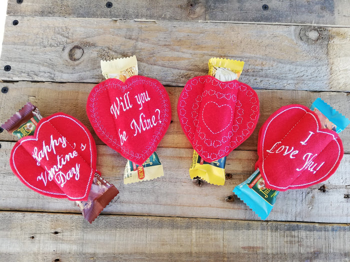 ITH Digital Embroidery Pattern For Snack Size Candy Bar Covers Valentines Set of 4 Small, 4X4 Hoop