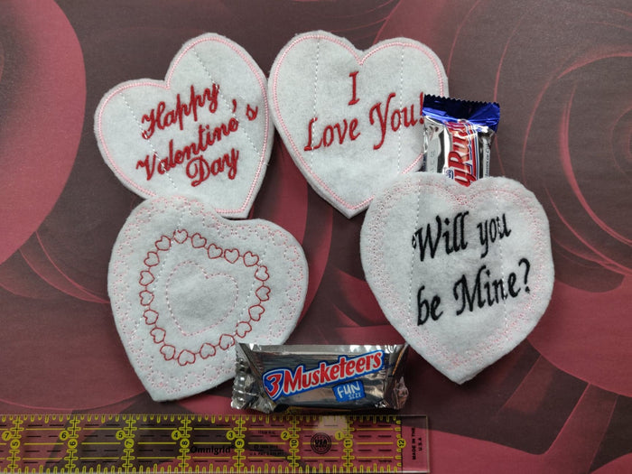 ITH Digital Embroidery Pattern For Snack Size Candy Bar Covers Valentines Set of 4 Small, 4X4 Hoop