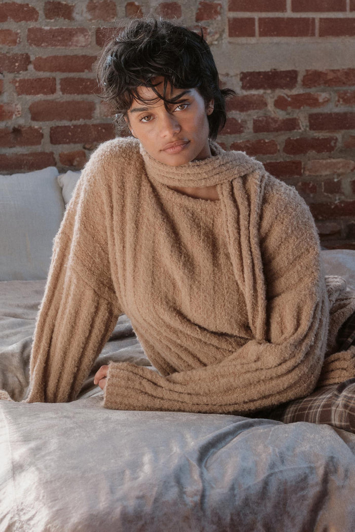 Keep Your Cool Textured Ribbed Knit Scarf Sweater - ShopPromesa