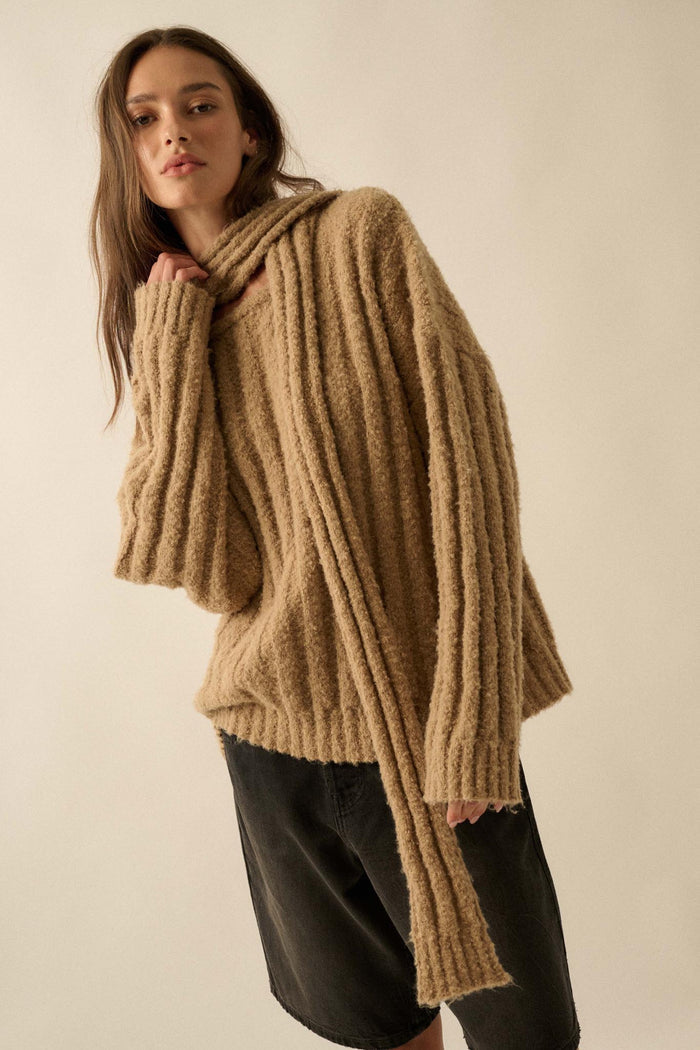Keep Your Cool Textured Ribbed Knit Scarf Sweater - ShopPromesa