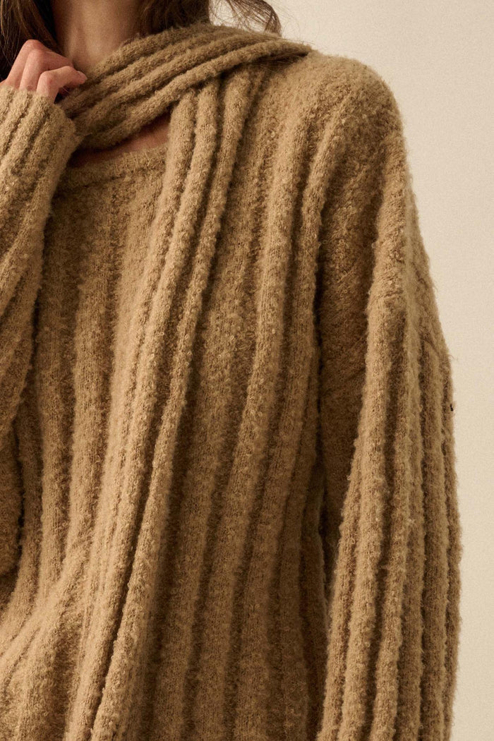 Keep Your Cool Textured Ribbed Knit Scarf Sweater - ShopPromesa