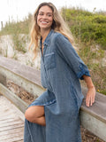 Lola Cotton Maxi Shirt Dress - Denim-view 1