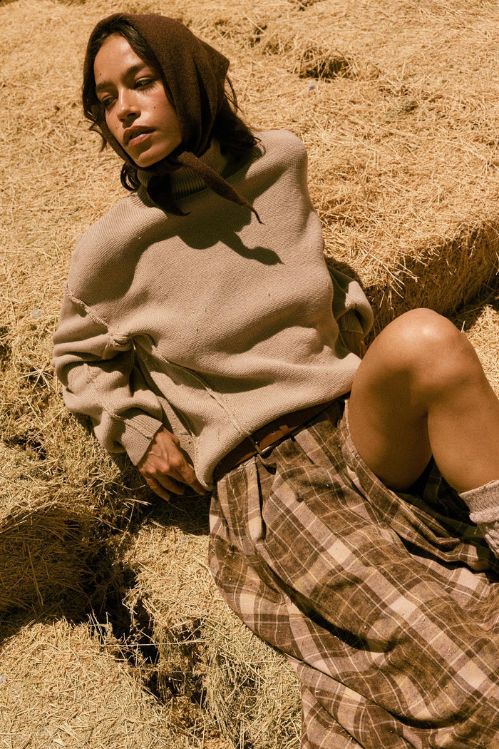 Me Time Paneled Exposed-Seam Mock-Neck Sweater - ShopPromesa