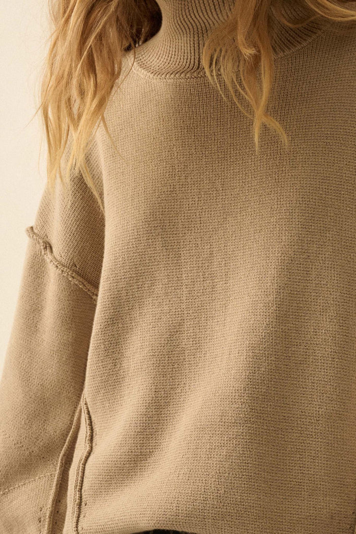 Me Time Paneled Exposed-Seam Mock-Neck Sweater - ShopPromesa