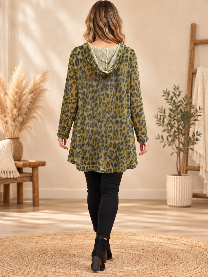 Olive Leopard Mesh-Trim Hoodie Tunic - I Love Linen