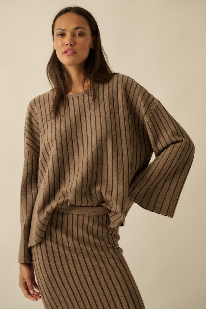 On the Line Striped Wide-Sleeve Loose-Fit Sweater - ShopPromesa