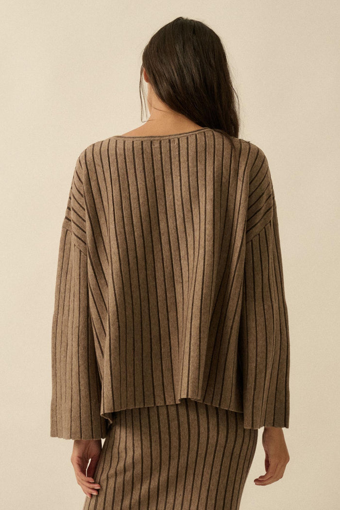 On the Line Striped Wide-Sleeve Loose-Fit Sweater - ShopPromesa