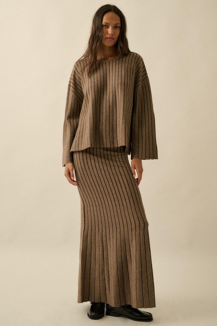On the Line Striped Wide-Sleeve Loose-Fit Sweater - ShopPromesa