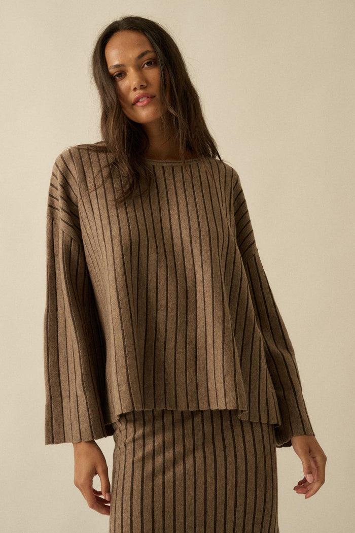 On the Line Striped Wide-Sleeve Loose-Fit Sweater - ShopPromesa