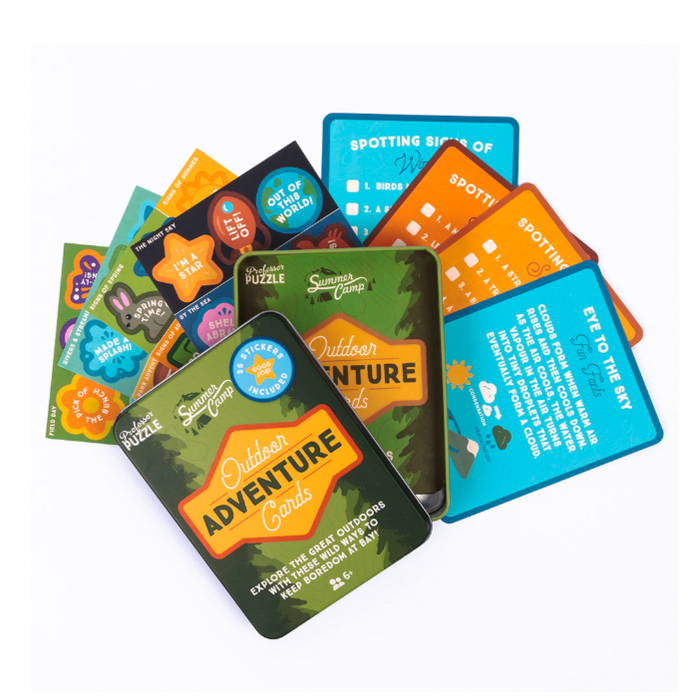 Outdoor Adventure Activity Cards by Professor Puzzle, colorful game cards designed for outdoor fun and adventure activities.