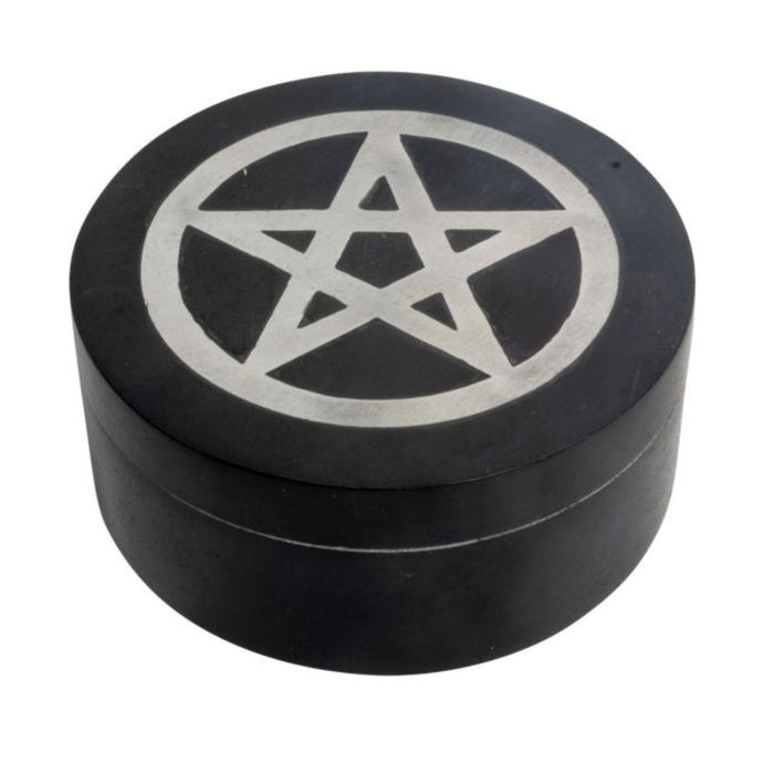 Wholesale Pentacle Inlaid Soapstone Box (4 Inches)