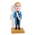 Cute Male Graduates In Blue Gown Custom Graduation Bobblehead Gift
