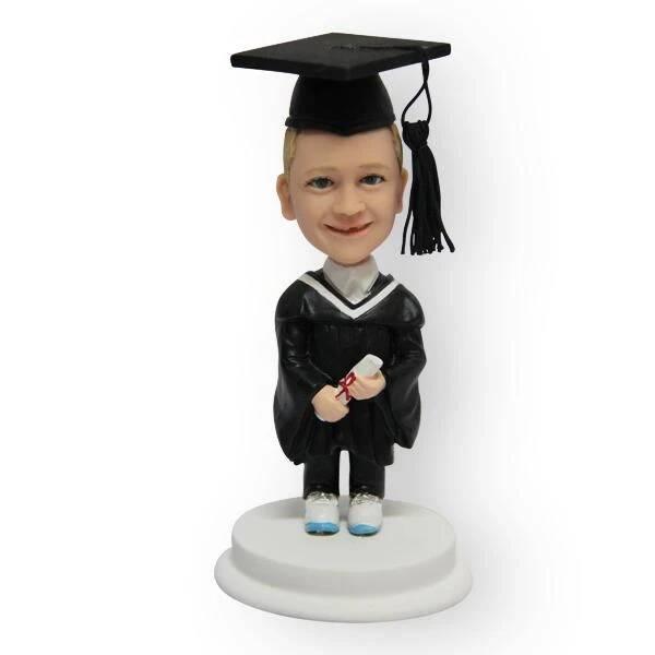 Cute Pre-school Graduates In Black Gown Custom Graduation Bobblehead