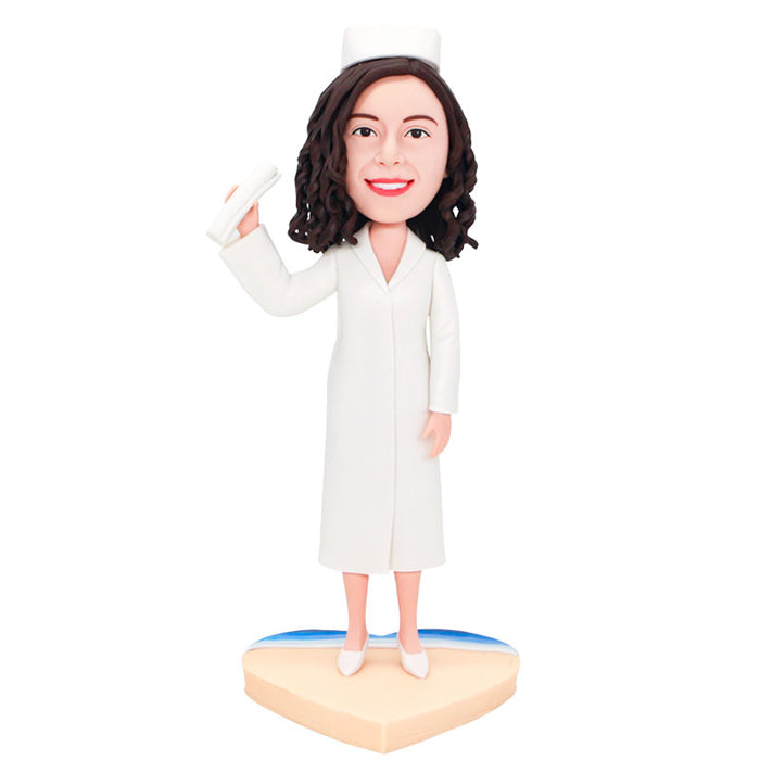 Personalized Female Nurse Graduation Bobblehead In White Gown