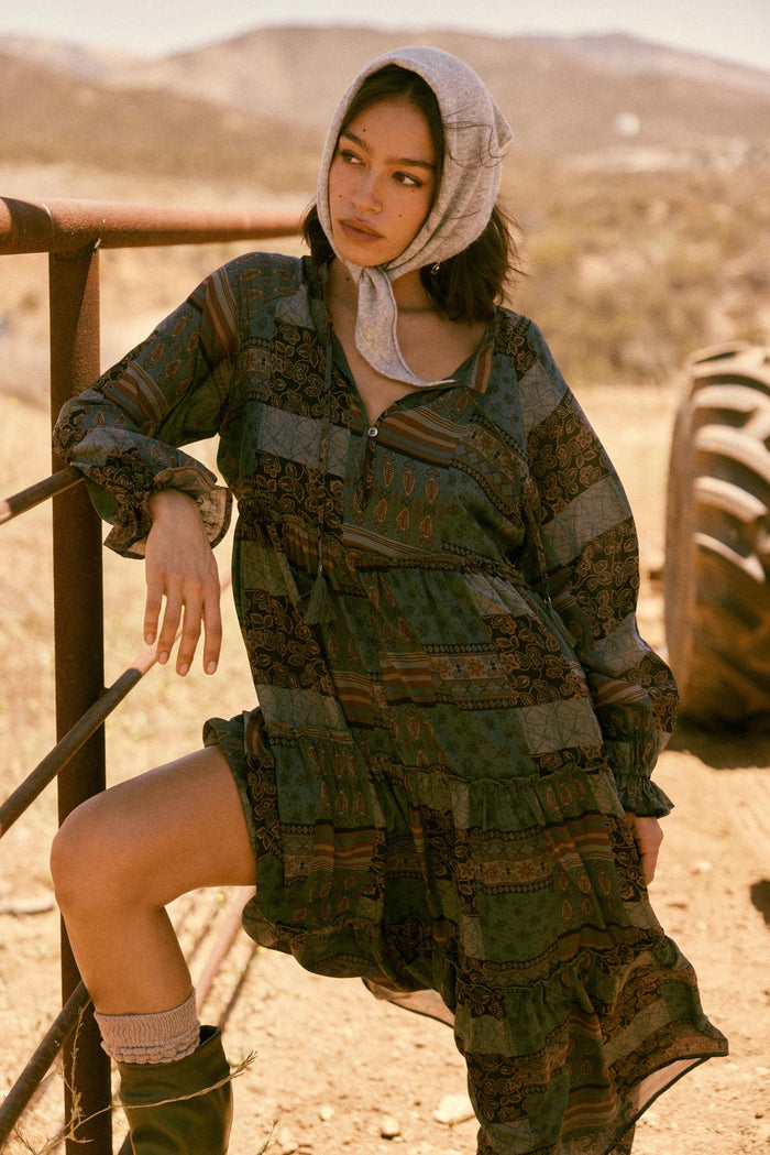 Piece by Piece Patchwork-Print Midi Prairie Dress - ShopPromesa