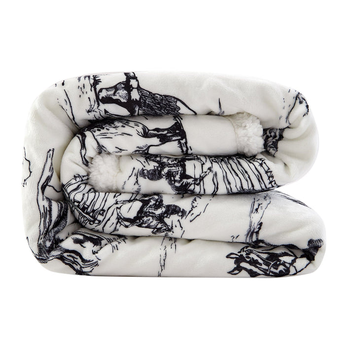 Ranch Life Western Toile Campfire Sherpa Throw Throw