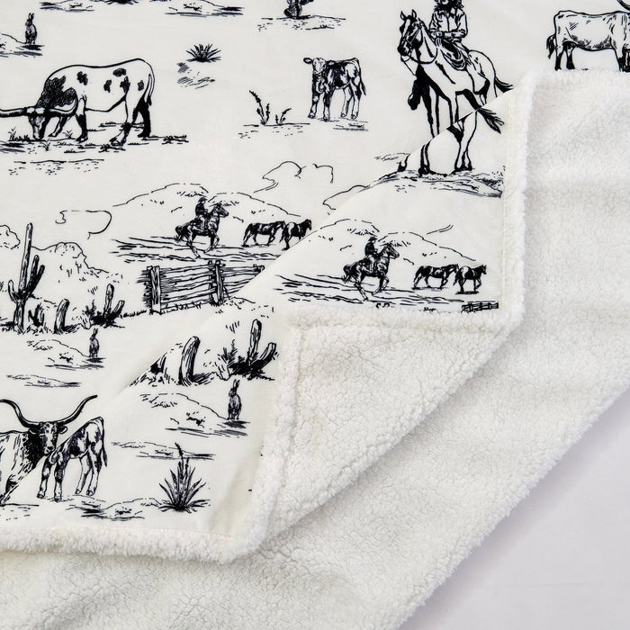 Ranch Life Western Toile Campfire Sherpa Throw Throw