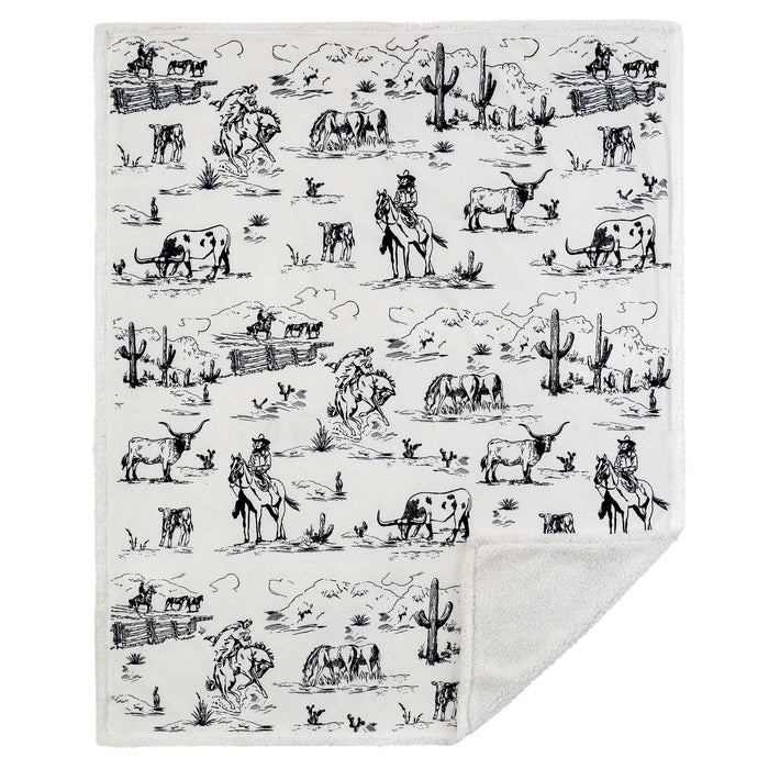 Ranch Life Western Toile Campfire Sherpa Throw Throw